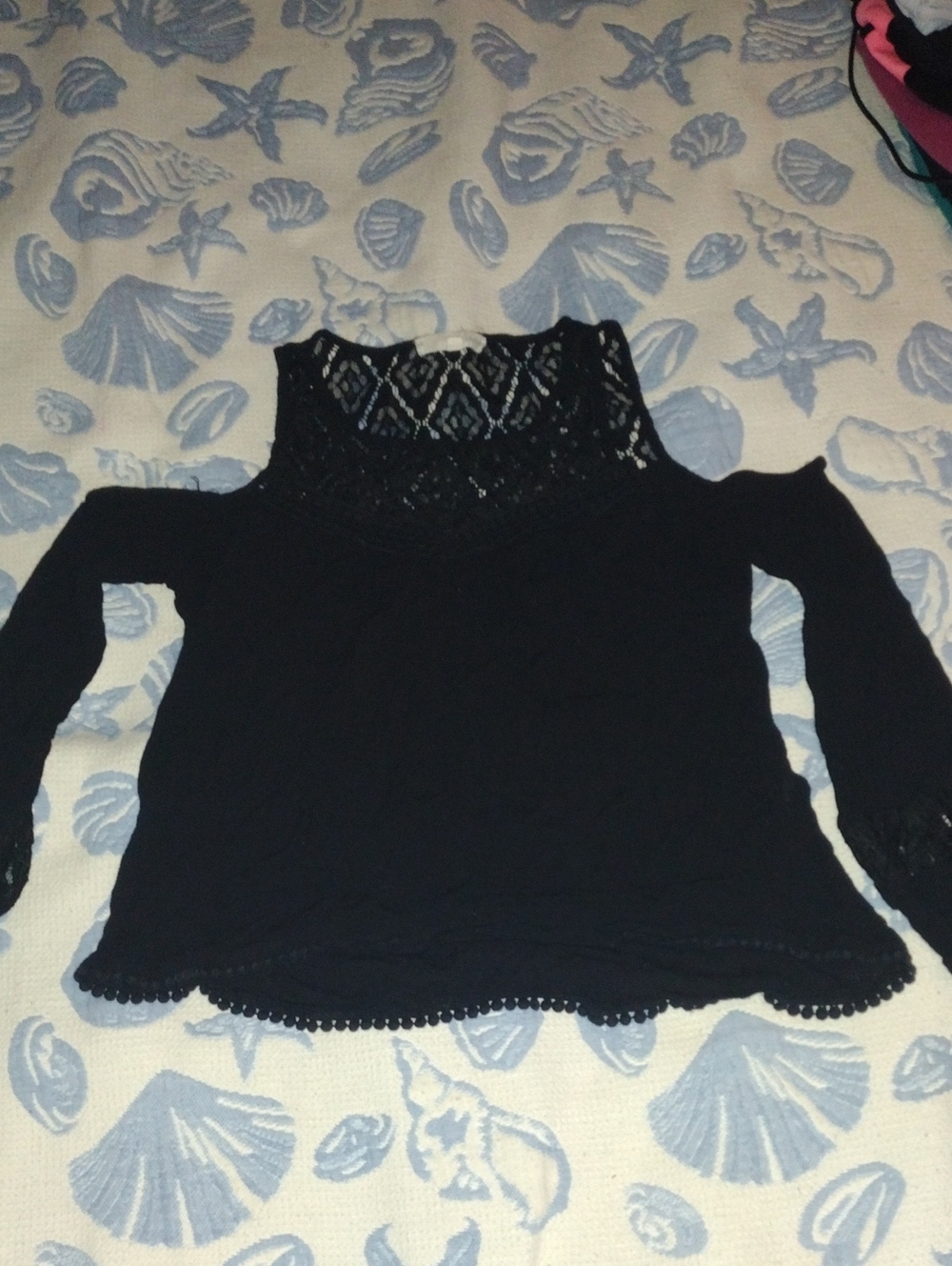 Rewind Black Off-Shoulder Lace Yoke Sweater